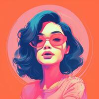 an illustration of a woman with glasses on an orange background generative ai photo
