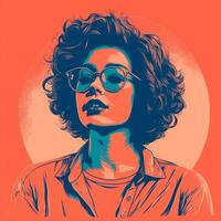 an illustration of a woman with glasses on an orange background generative ai photo