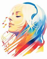 an illustration of a woman with headphones on her head generative ai photo