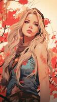 an illustration of a woman with long blonde hair generative ai photo