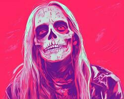 an illustration of a woman with long hair and a skull face generative ai photo