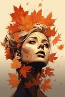 an illustration of a woman with leaves on her head generative ai photo