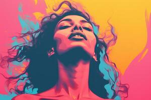 an illustration of a woman with long hair on a colorful background generative ai photo