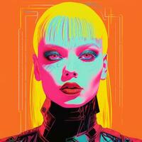 an illustration of a woman with neon hair generative ai photo