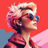 an illustration of a woman with pink hair and sunglasses generative ai photo