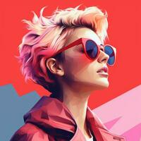 un ilustración de un mujer con rosado pelo y Gafas de sol generativo ai foto