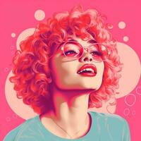 an illustration of a woman with pink hair and glasses generative ai photo