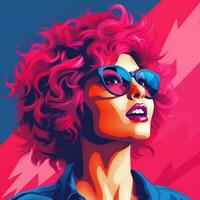 un ilustración de un mujer con rosado pelo y Gafas de sol generativo ai foto