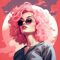 an illustration of a woman with pink hair and sunglasses generative ai photo