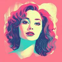 an illustration of a woman with pink hair generative ai photo