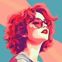 an illustration of a woman with red hair and glasses generative ai photo