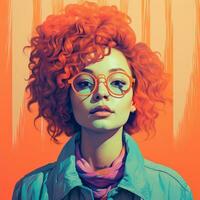 an illustration of a woman with red hair and glasses generative ai photo