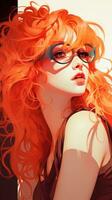 an illustration of a woman with red hair and glasses generative ai photo