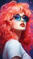 an illustration of a woman with red hair and glasses generative ai photo