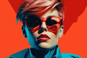 an illustration of a woman with red hair and sunglasses generative ai photo