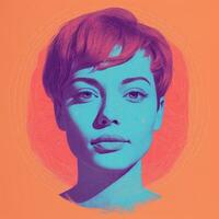 an illustration of a woman with short hair on an orange background generative ai photo