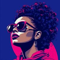 an illustration of a woman with sunglasses and curly hair generative ai photo