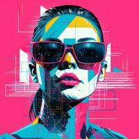 an illustration of a woman with sunglasses on a pink background generative ai photo