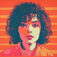 an illustration of a young girl with curly hair generative ai photo