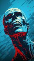 an illustration of a zombie head with red and blue paint generative ai photo