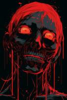 an illustration of a zombie with blood dripping down its face generative ai photo