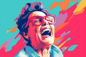 an illustration of an older woman with glasses and a smile on her face generative ai photo