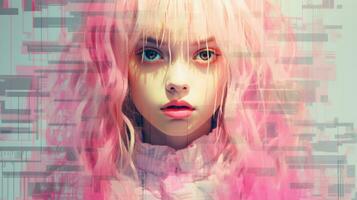 an image of a girl with pink hair generative ai photo