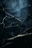 an image of a dark forest with trees and branches generative ai photo