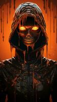 an image of a dark hooded figure with glowing eyes generative ai photo