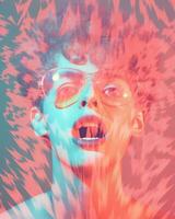 an image of a man with glasses and a red and blue background generative ai photo