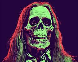 an image of a man with long hair and a skull face generative ai photo