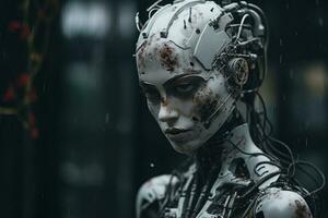 an image of a robot in the rain generative ai photo