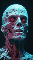 an image of a skeleton with glowing red eyes generative ai photo