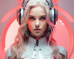 an image of a woman in a futuristic outfit with headphones generative ai photo