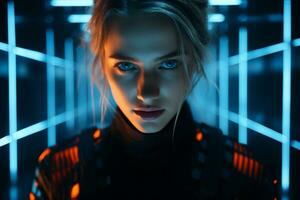 an image of a woman in a futuristic setting generative ai photo