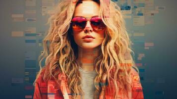 an image of a woman wearing sunglasses and a pink jacket generative ai photo
