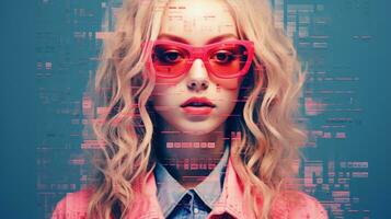 an image of a woman wearing sunglasses and a pink jacket generative ai photo