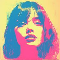 an image of a woman with a bright pink and blue background generative ai photo