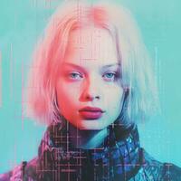 un imagen de un mujer con un rosado y azul antecedentes generativo ai foto