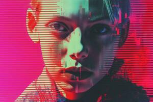 an image of a woman with a red and pink background generative ai photo