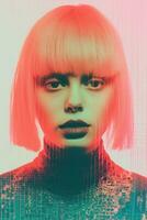 an image of a woman with a pink and red hair generative ai photo