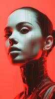 an image of a woman with a red background generative ai photo