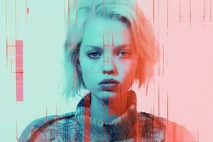an image of a woman with a red and pink background generative ai photo