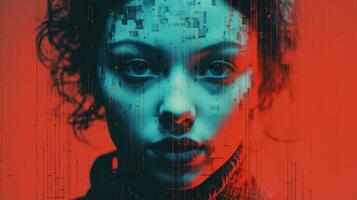 an image of a woman with a red and blue background generative ai photo