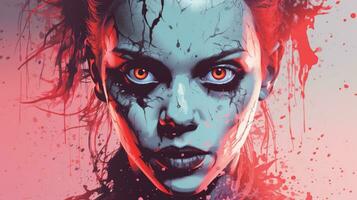 an image of a woman with blood splatters on her face generative ai photo