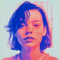 an image of a woman with blue and pink colors on her face generative ai photo