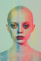 an image of a woman with blue eyes and pink hair generative ai photo