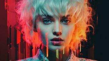 an image of a woman with colorful hair generative ai photo