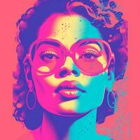an image of a woman with glasses on a pink background generative ai photo