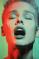 an image of a woman with dripping paint on her face generative ai photo